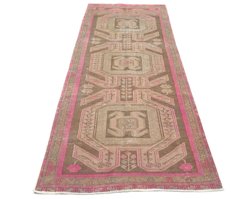 10 Ft Vintage Brown Persian Style Hand Knotted Low Pile Wool Runner Rug